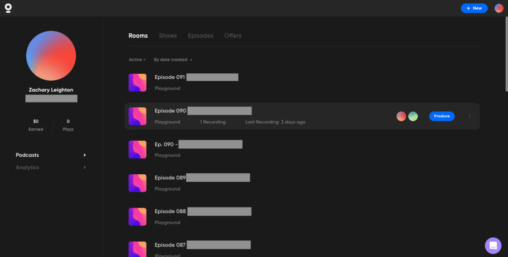 Remote recording software dashboard example for how to start a ministry podcast interviews