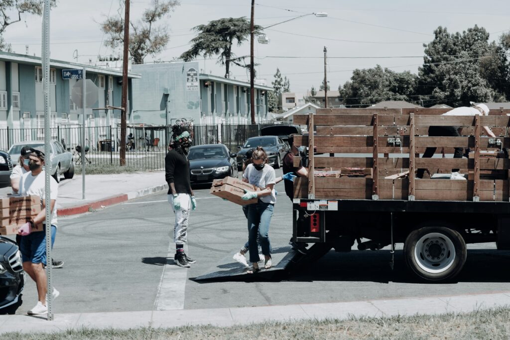church volunteer team serving together during ministry outreach